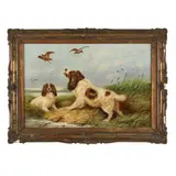 Spaniels Flushing Waterfowl by George Armfield, Oil on canvas (lined), sold Feb 2024