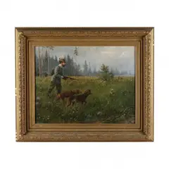 Hunter with German Shorthaired Pointers by Gustave Wiegand, Oil on canvas, sold Feb 2024