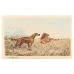 Irish Setters in the Field by Léon Danchin, Etching and aquatint in colors, sold Feb 2024