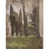 Paysage forestier by Jacques Majorelle, Huile sur panneau de bois, sold Jun 2024