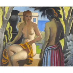 Conversation dans un jardin (Les deux baigneuses) by Jean Metzinger, 1943, Huile sur toile, sold Jun 2024