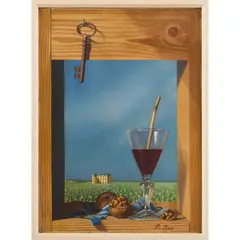 Verre de vin devant un château by Pierre Roy, 1935, Huile sur toile, sold Jun 2024