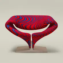 Ribbon lounge chair by Pierre Paulin, lacquered wood, Jack Lenor Larsen upholstery, sold Jul 2026