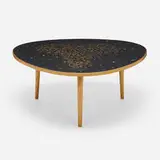 Unique Dreirund coffee table by Max Bill, c. 1950, birch, glass tiles, sold Oct 2022
