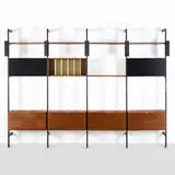 CSS (Comprehensive Shelving System) by George Nelson & Associates, 1959, walnut, enameled aluminum, lacquered steel, aluminum, lacquered wood, sold Oct 2022