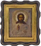 Russisch, Ende 19.Jh by Christus Pantokrator mit Silberoklad in Kiyot, tempera, offered Mar 2017
