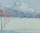Der Berg, Engadiner Landschaft" (Piz Rosatsch im Winter), 1944 by Turo Pedretti, oil on canvas, offered Mar 2017