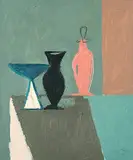 Vasen, Schwarz / Blau / Orange", 1972 by Henry Wabel, oil on canvas, offered Mar 2017