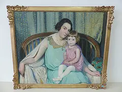 Marguerite Marchand und ihre kleine Tochter auf einem Sofa sitzend, 1926 by Philippe Robert, oil on canvas, sold Mar 2017