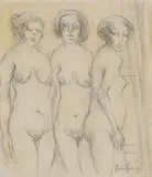 Drei stehende, weibliche Akte by Edmondo Dobrzanski, pencil, sold Mar 2017