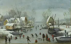 zugeschrieben Eisvergnügen auf einem zugefrorenen Kanal by Jan Wildens, oil on canvas, sold Dec 2016