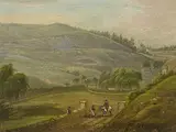 Werkstatt Hügelige Landschaft mit einer Grabanlage by Christian Georg I. Schüz, oil on copper, offered Dec 2016