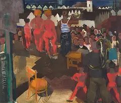 Wanderkomödianten by Vilmos Aba-Novák, tempera, offered Dec 2016
