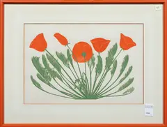 Poppies by Henry Evans, 1974, linocut, sold Nov 2023