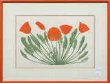 Poppies by Henry Evans, 1974, linocut, sold Nov 2023
