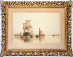 Harbor Scene by Frederick James Aldridge, watercolor, sold Nov 2023