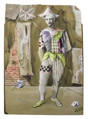 harlequin figure by Tom Rowlands, pastel on paper, sold Oct 2026