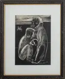 Monkey Family by Nahum Tschacbasov, 1946, Linocut, sold Mar 2025