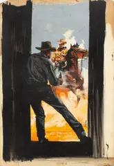 Trouble on the Massacre (Lone Rider) by Harry Schaare, Gouache on Paper Laid to Board, sold Mar 2025