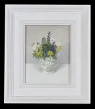 Still life of flowers in a white jug by Audrey Johnson, 1986, oil, sold Aug 2020