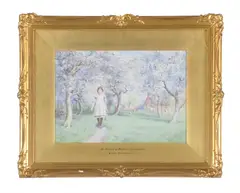 An orchard at Pershore by Joseph Kirkpatrick, watercolor, sold Aug 2020