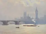 The Houses of Parliament by William Alister Macdonald, Watercolour Both signed and dated, sold Jul 2020