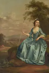 Portrait of a lady in a blue dress with shepherd's crook by Arthur Devis, 1740, oil, sold Jun 2020