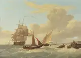 Shipping off the coast by Johannes Hermanus Koekkoek, oil, sold Jun 2020