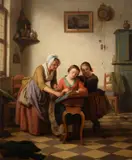 The Sewing LessonOil on canvasSigned and dated Brux 1858 lower right83 x 70cm (32½ x 27½ in.)Condition Report: This work has been relined by Basile de Loose, oil, sold Jun 2020