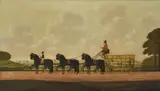 Coach and horsesOil on canvasSigned and dated 1812 lower left53 x 92cm (20¾ x 36 in.)The present work is a typical example of Cordrey's work by John Cordrey, 1812, oil, sold Jun 2020