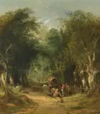 A gypsy family with a wagon halted by a woodland path by William Shayer, oil, sold Jun 2020