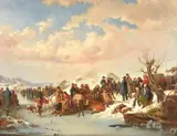 A Village Gathering in WinterOil on canvasSigned and dated 1855 lower left95 x 121cm (37¼ x 47½ in.)Condition Report: The canvas has been lined by Kilian Zoll, 1855, oil, sold Jun 2020
