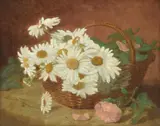 Still life of daisies and roses in a basket by Eloise Harriet Stannard, 1888, oil, offered Jun 2020