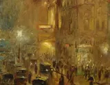 Piccadilly Circus'Oil on boardSigned lower left; signed, titled and dated 1911 verso34 x 42cm (13¼ x 16½ in.)Arthur Hacker was born in 1858 by Arthur Hacker, 1911, Oil on boardSigned lower left; signed, titled and dated, sold Jun 2020