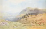 Valley Landscape with sheepWatercolour Signed lower left 57 x 89cm (22¼ x 35 in.) by Frederick Tucker, watercolor, sold Jun 2020