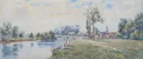 Figures picnicking beside a riverWatercolourSigned and dated 1894 lower centre right19 x 46cm (7¼ x 18 in.) by Claude Rowbotham, 1894, watercolor, offered Jun 2020