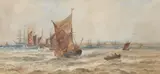 Shipping off the coastWatercolourSigned and dated 1889 lower left 22 x 50cm (8½ x 19½ in.) by Thomas Bush Hardy, 1889, watercolor, sold Jun 2020
