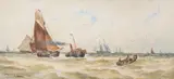 Coming into Yarmouth HarbourWatercolour with scratching outSigned, titled and dated 1896 lower left 23 x 52cm (9 x 20¼ in.) by Thomas Bush Hardy, 1896, watercolor, sold Jun 2020