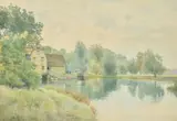 Houghton Mill on the River Ouse by William Fraser Garden, 1914, watercolor, sold Jun 2020