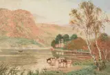 Cows watering Watercolour Signed lower right 36 x 52cm (14 x 20¼ in.) Condition Report: The colour is a little down through fading by Alfred Heaton Cooper, Watercolour, offered Jun 2020