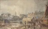 View of AnstrutherWatercolourSigned and dated 1868 lower left14 x 23cm (5½ x 9 in.)Condition Report: Under glass, unexamined out of glazed frame by Samuel Bough, 1868, print (other), sold Jun 2020