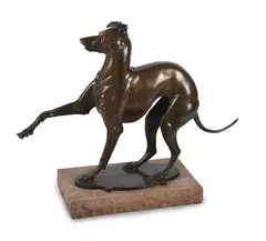 A patinated bronze model of a whippet by Olga Lanner, bronze, sold May 2020
