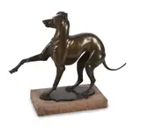 A patinated bronze model of a whippet by Olga Lanner, bronze, sold May 2020
