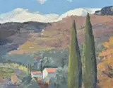 Provencal view Oil on board Signed lower left 27 x 35cm (10½ x 13¾ in.) by Phoebe Dovan, Oil on board, offered Mar 2020