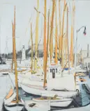 Boats in a harbour Oil on canvas Signed and dated 60 upper left 65.5 x 54cm (25¾ x 21¼ in.) by Michel Dureuil, Oil on canvas, offered Mar 2020