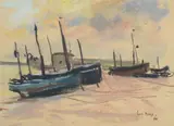 Beached fishing boats by Paul Maze, Pastel and charcoal, sold Mar 2020