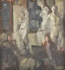 The art class Oil on board 32 x 30cm (12½ x 11¾ in.) Provenance: The Lister Galleries, London by Peter Greenham, Oil on board, sold Mar 2020