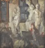 The art class Oil on board 32 x 30cm (12½ x 11¾ in.) Provenance: The Lister Galleries, London by Peter Greenham, Oil on board, sold Mar 2020