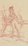 Napoleonic Artilleryman Red chalk Signed lower right 30 x 19cm (11¾ x 7¼ in.) Provenance: Acquired directly from the artist by L.G.G by William Russell Flint, oil, sold Mar 2020