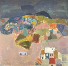 Hillside with Village by Alberto Morrocco, Oil on canvas, sold Mar 2020